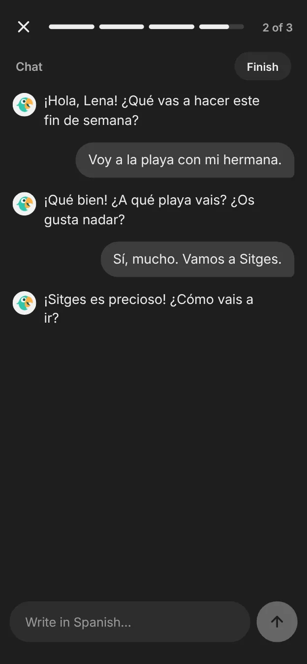 A chat with Parlito in Spanish about weekend plans