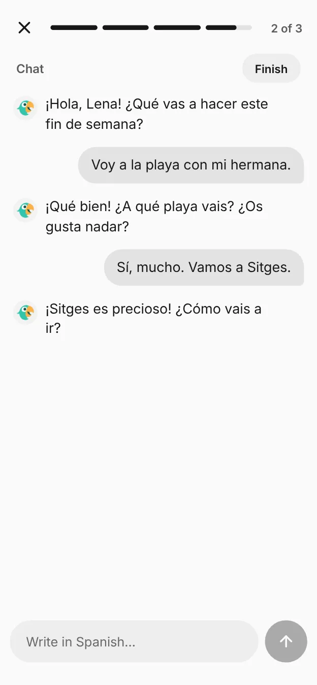 A chat with Parlito in Spanish about weekend plans