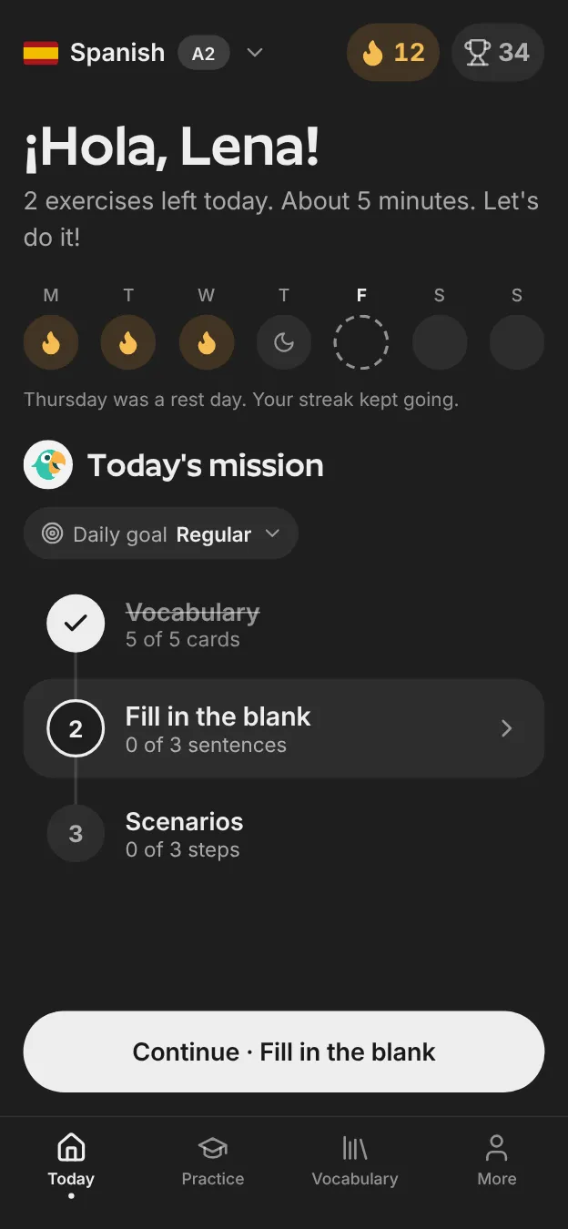 Repetium's Today screen with today's mission